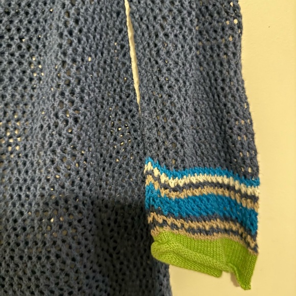 Tommy Bahama Blue V-Neck Mesh Crochet Hooded Mini Dress Swim Cover, Size Medium - Picture 4 of 7